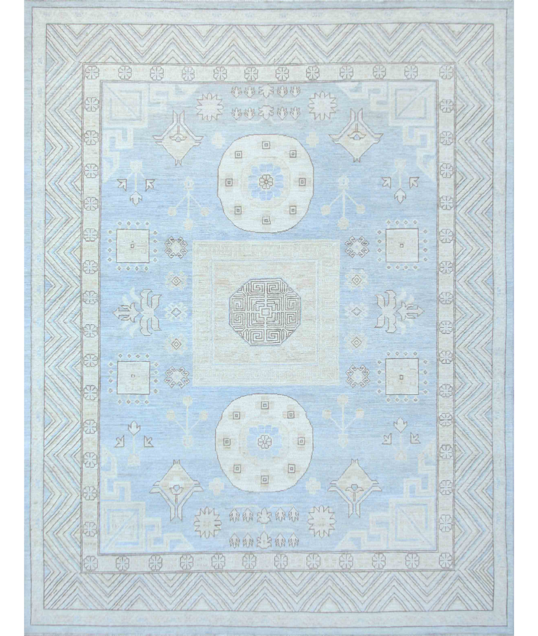 Hand Knotted Khotan Wool Rug  - 7&#39; 9&quot; X 10&#39; 0&quot; 7&#39; 9&quot; X 10&#39; 0&quot; (236 X 305) / Blue / Ivory