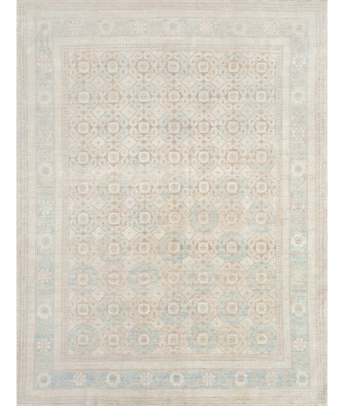 Hand Knotted Khotan Wool Rug  - 7&#39; 10&quot; X 10&#39; 1&quot; 7&#39; 10&quot; X 10&#39; 1&quot; (239 X 307) / Ivory / Brown