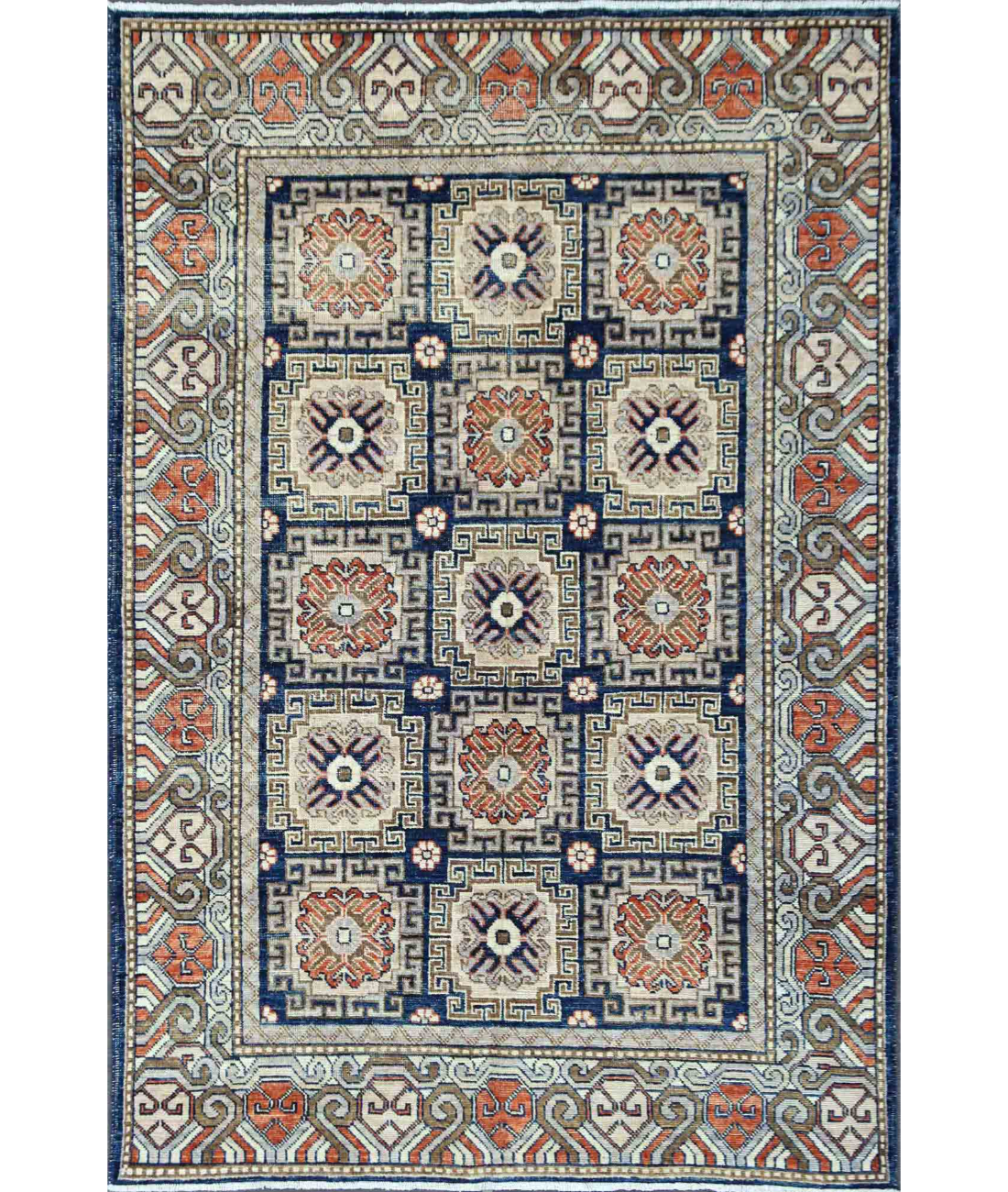 Hand Knotted Khotan Wool Rug  - 4&#39; 10&quot; X 7&#39; 1&quot; 4&#39; 10&quot; X 7&#39; 1&quot; (147 X 216) / Blue / Ivory