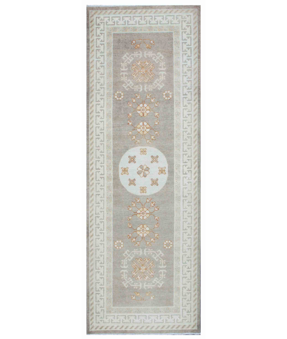 Hand Knotted Khotan Wool Rug  - 3' 1" X 9' 1" 3' 1" X 9' 1" (94 X 277) / Brown / Ivory