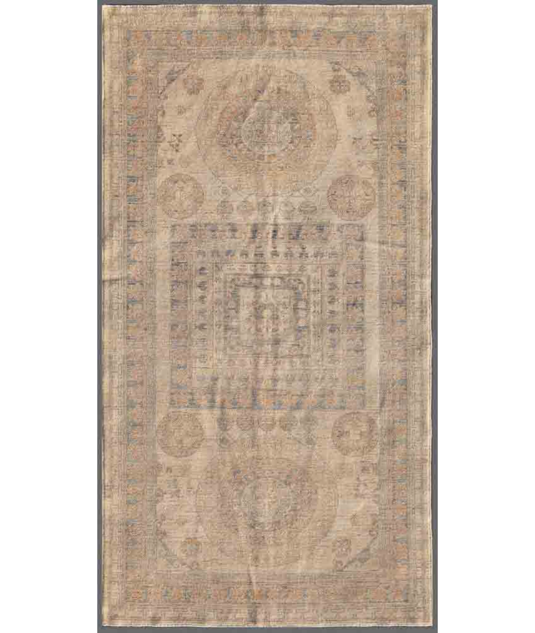 Hand Knotted Khotan Wool Rug  - 4' 11" X 8' 5" 4' 11" X 8' 5" (150 X 257) / Ivory / Blue