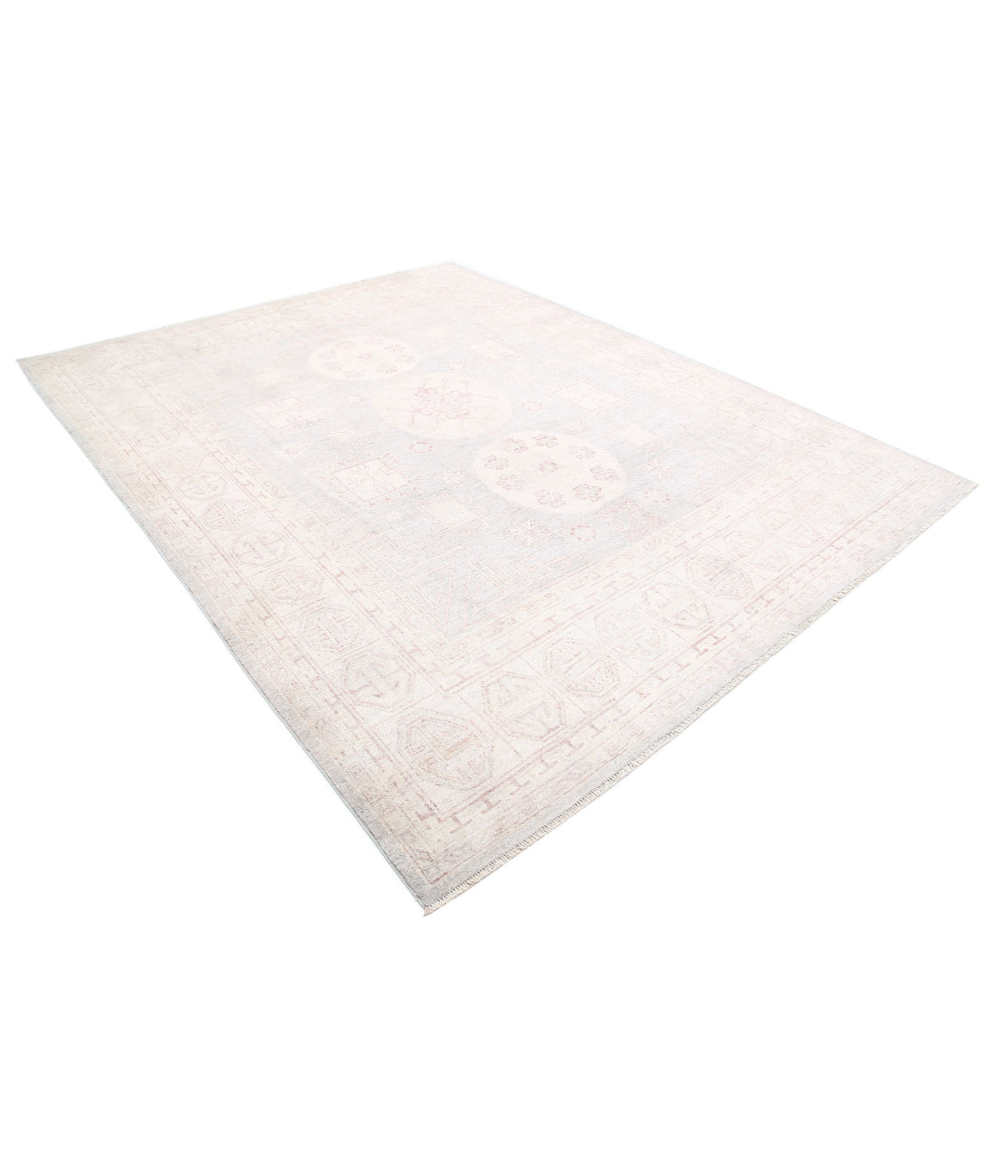 Hand Knotted Khotan Wool Rug - 8'1'' x 9'10'' 8'1'' x 9'10'' (243 X 295) / Grey / Ivory