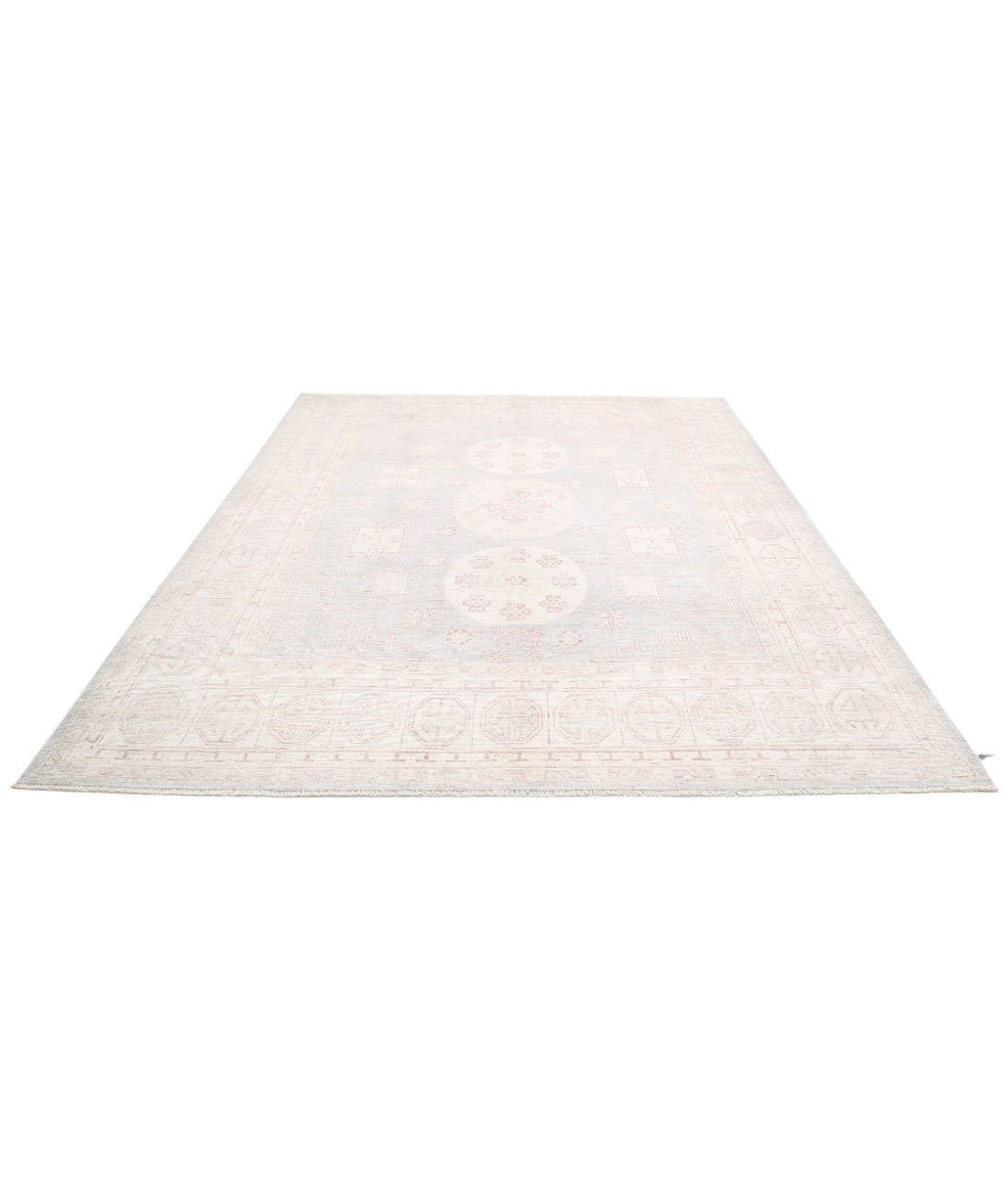 Hand Knotted Khotan Wool Rug - 8'1'' x 9'10'' 8'1'' x 9'10'' (243 X 295) / Grey / Ivory