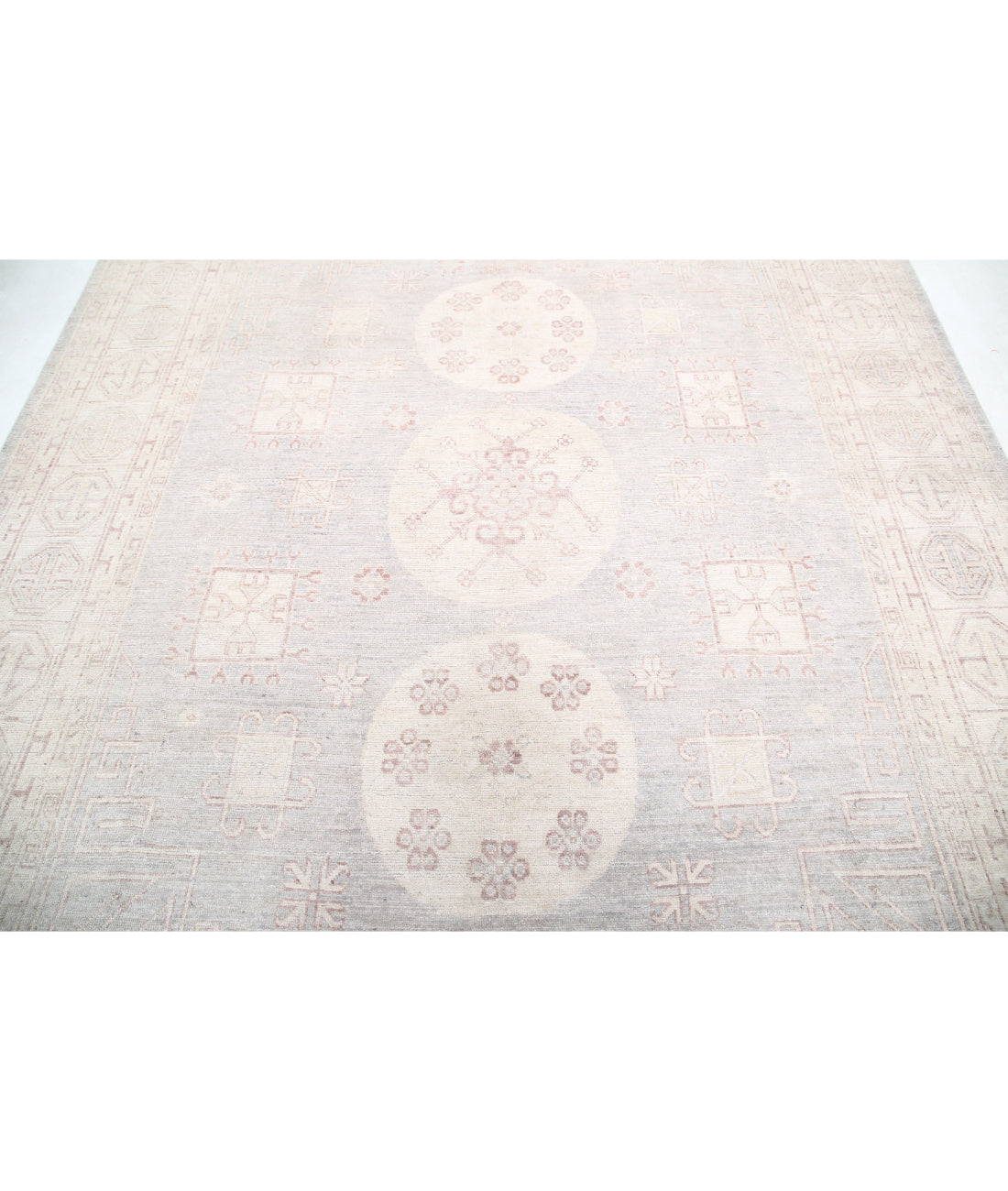 Hand Knotted Khotan Wool Rug - 8'1'' x 9'10'' 8'1'' x 9'10'' (243 X 295) / Grey / Ivory