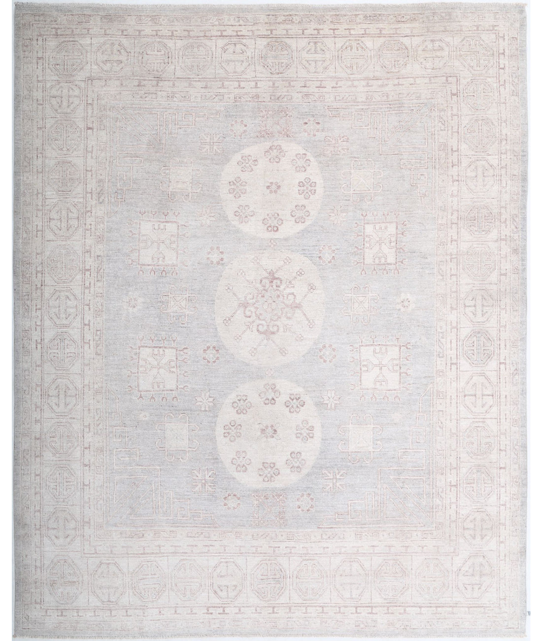 Hand Knotted Khotan Wool Rug - 8&#39;1&#39;&#39; x 9&#39;10&#39;&#39; 8&#39;1&#39;&#39; x 9&#39;10&#39;&#39; (243 X 295) / Grey / Ivory