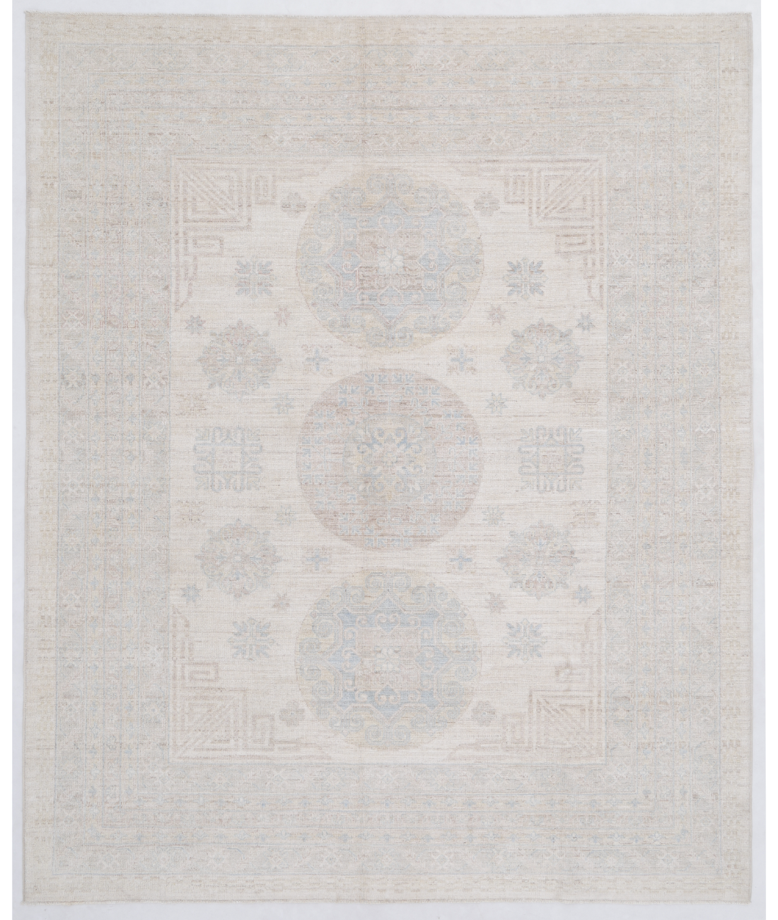 Hand Knotted Khotan Wool Rug  - 8&#39; 1&quot; X 9&#39; 10&quot; 8&#39; 1&quot; X 9&#39; 10&quot; (246 X 300) / Ivory / Grey