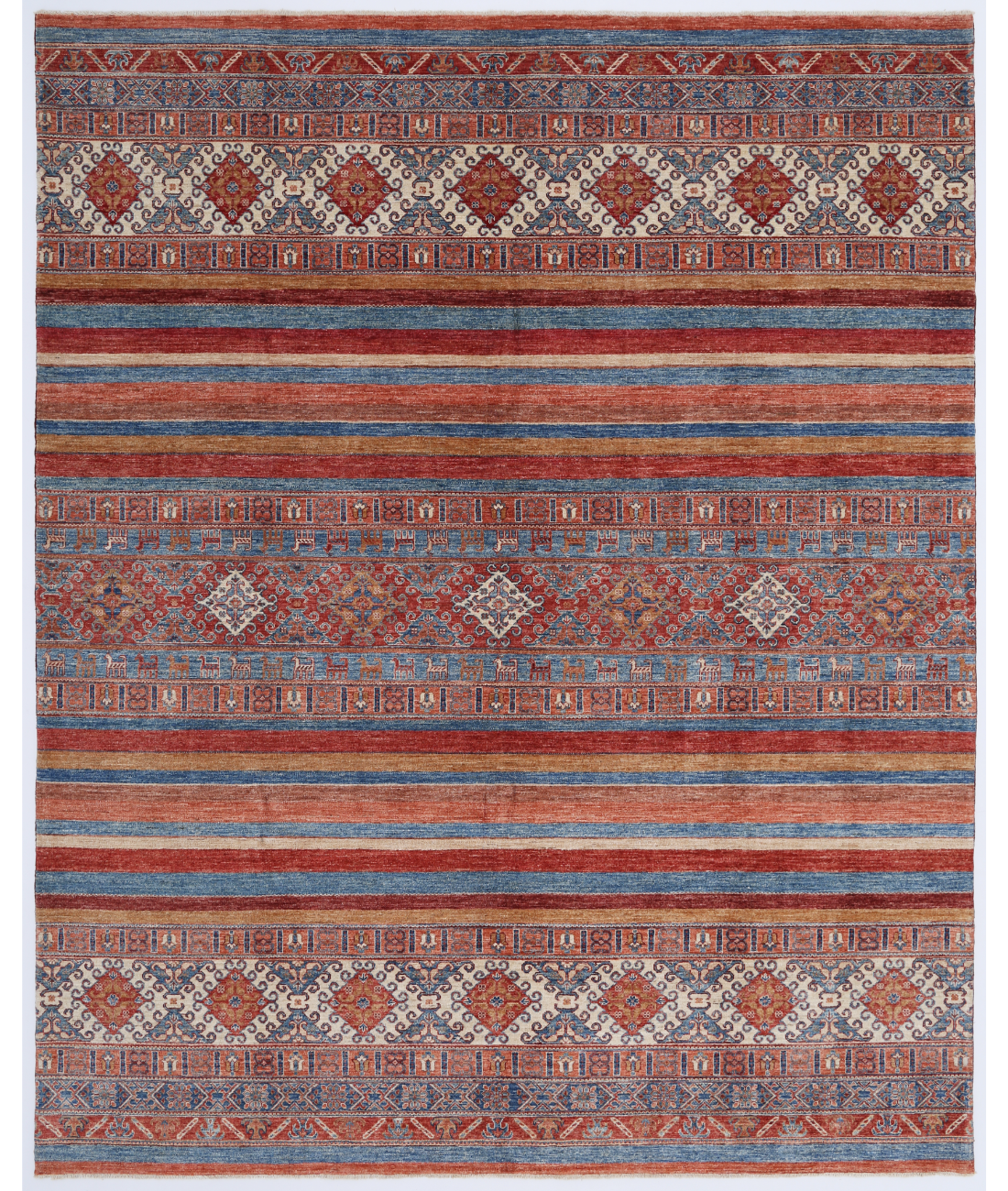 Hand Knotted Khurjeen Wool Rug  - 8&#39; 11&quot; X 11&#39; 0&quot; 8&#39; 11&quot; X 11&#39; 0&quot; (272 X 335) / Red / Blue