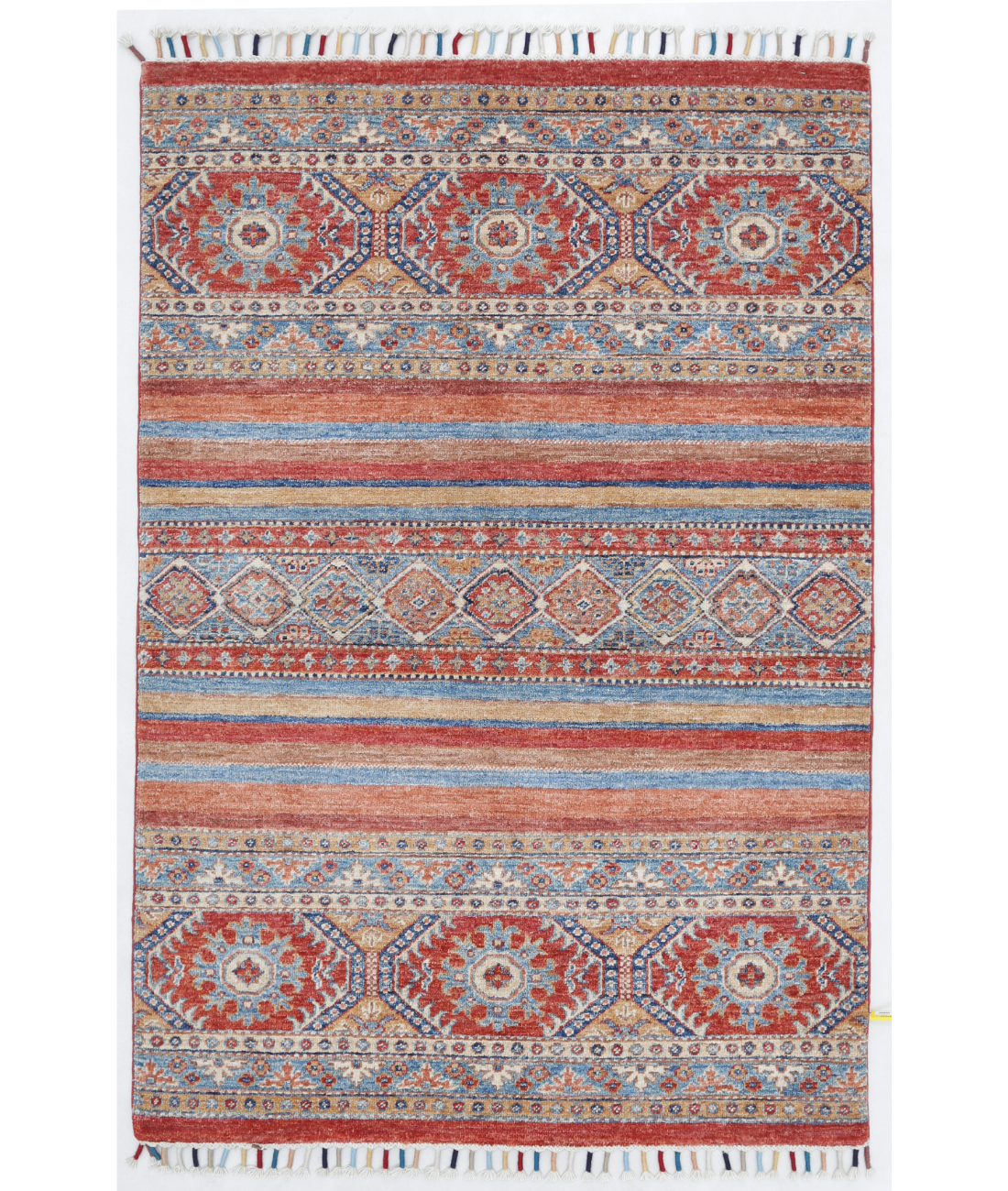 Hand Knotted Khurjeen Wool Rug  - 3&#39; 4&quot; X 4&#39; 11&quot; 3&#39; 4&quot; X 4&#39; 11&quot; (102 X 150) / Multi / Red