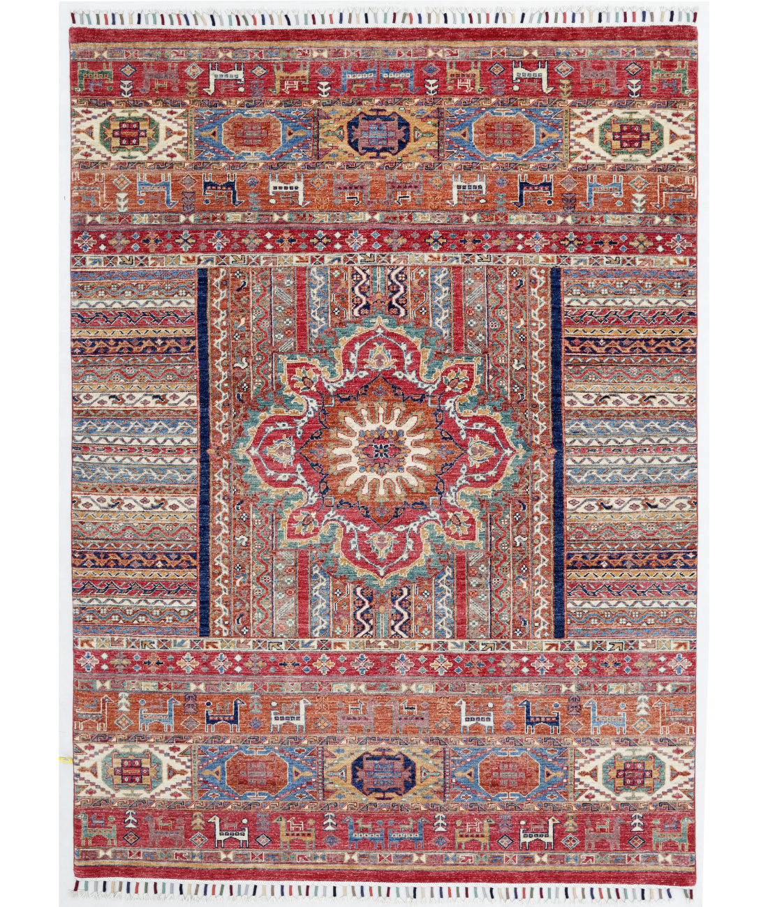 Hand Knotted Khurjeen Wool Rug  - 5&#39; 8&quot; X 7&#39; 10&quot; 5&#39; 8&quot; X 7&#39; 10&quot; (173 X 239) / Multi / Red