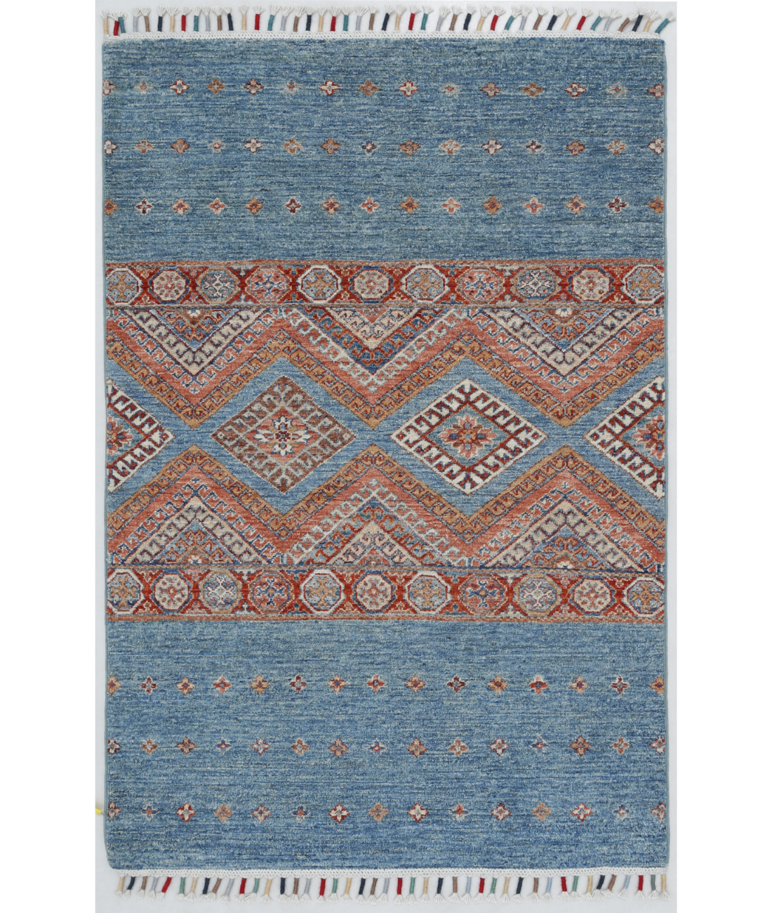 Hand Knotted Khurjeen Wool Rug  - 3&#39; 1&quot; X 4&#39; 8&quot; 3&#39; 1&quot; X 4&#39; 8&quot; (94 X 142) / Multi / Blue