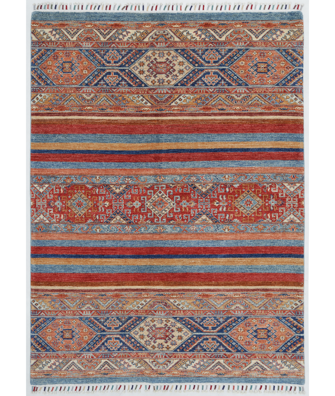 Hand Knotted Khurjeen Wool Rug  - 4&#39; 10&quot; X 6&#39; 9&quot; 4&#39; 10&quot; X 6&#39; 9&quot; (147 X 206) / Multi / Red