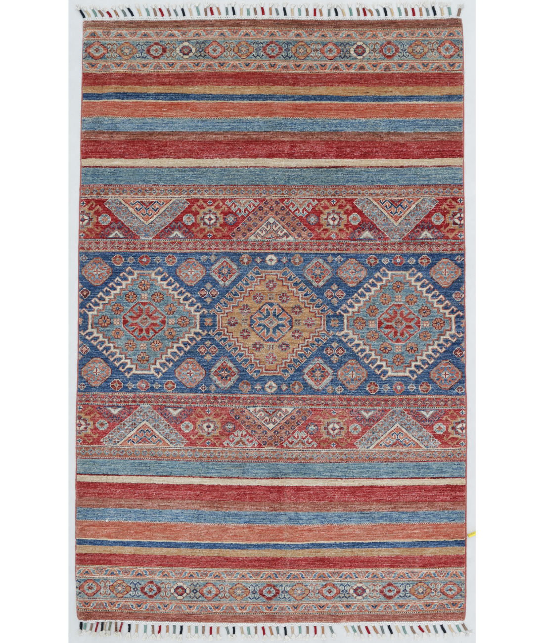 Hand Knotted Khurjeen Wool Rug  - 3&#39; 11&quot; X 6&#39; 2&quot; 3&#39; 11&quot; X 6&#39; 2&quot; (119 X 188) / Multi / Blue