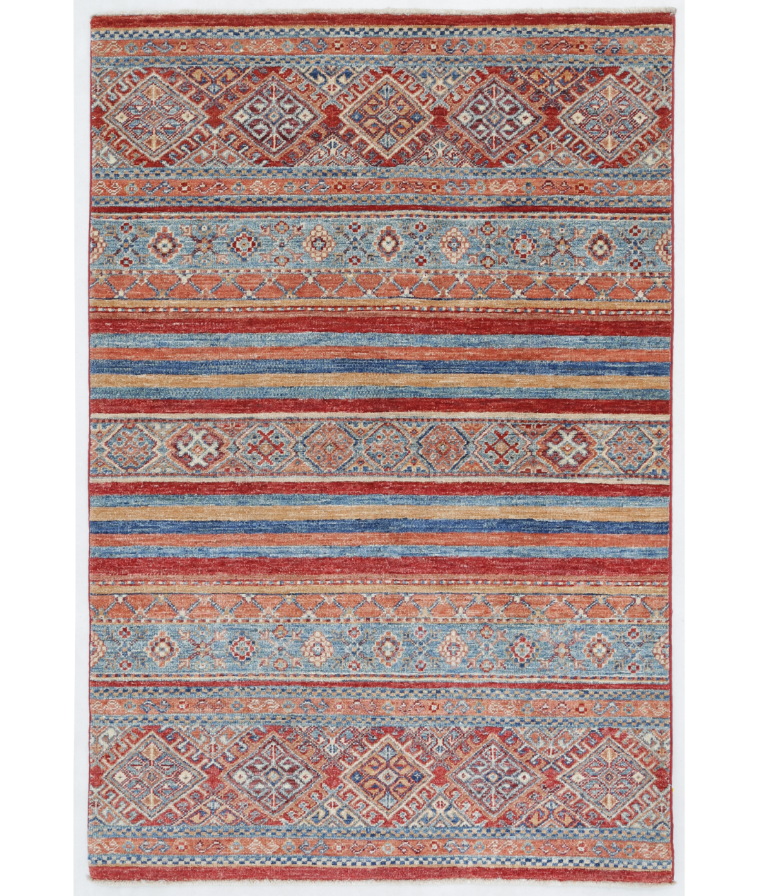 Hand Knotted Khurjeen Wool Rug  - 3&#39; 4&quot; X 5&#39; 0&quot; 3&#39; 4&quot; X 5&#39; 0&quot; (102 X 152) / Multi / Red