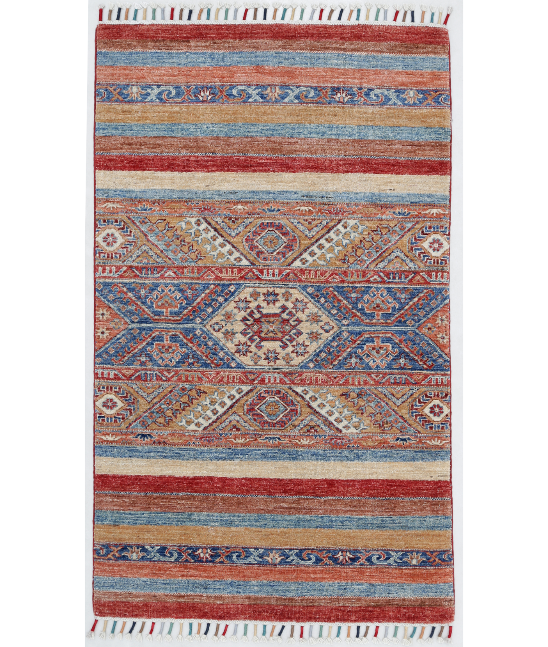 Hand Knotted Khurjeen Wool Rug  - 3' 0" X 4' 9" 3' 0" X 4' 9" (91 X 145) / Multi / Red