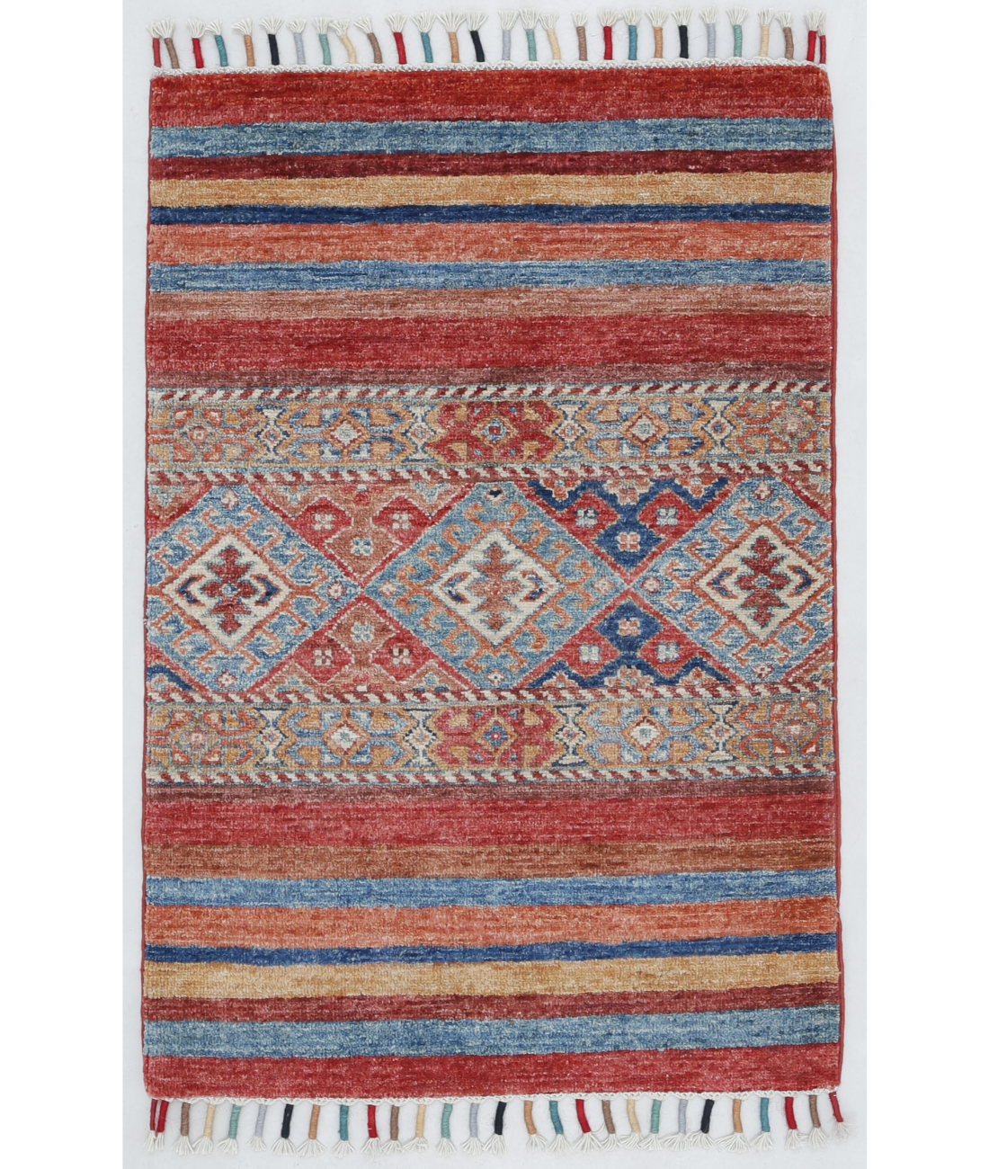 Hand Knotted Khurjeen Wool Rug  - 1' 11" X 2' 11" 1' 11" X 2' 11" (58 X 89) / Multi / Red