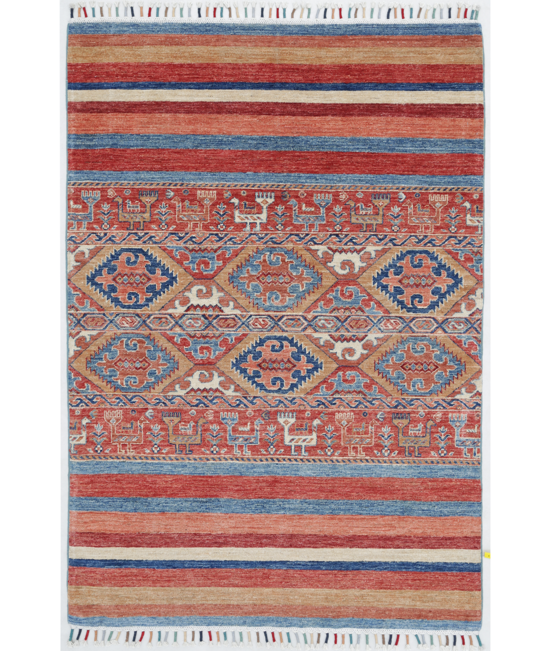 Hand Knotted Khurjeen Wool Rug  - 4&#39; 0&quot; X 5&#39; 9&quot; 4&#39; 0&quot; X 5&#39; 9&quot; (122 X 175) / Multi / Red