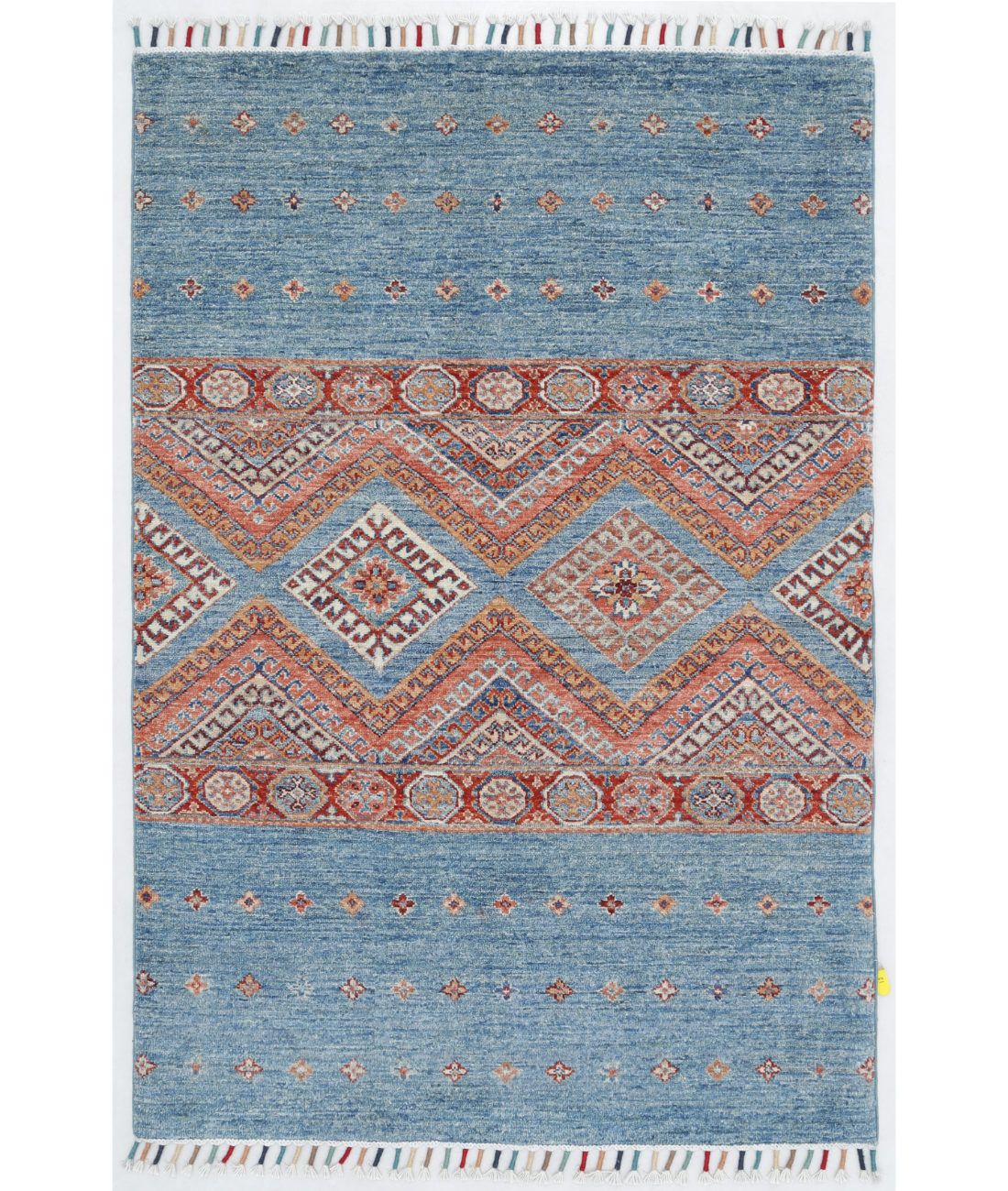 Hand Knotted Khurjeen Wool Rug  - 3' 4" X 4' 11" 3' 4" X 4' 11" (102 X 150) / Multi / Blue