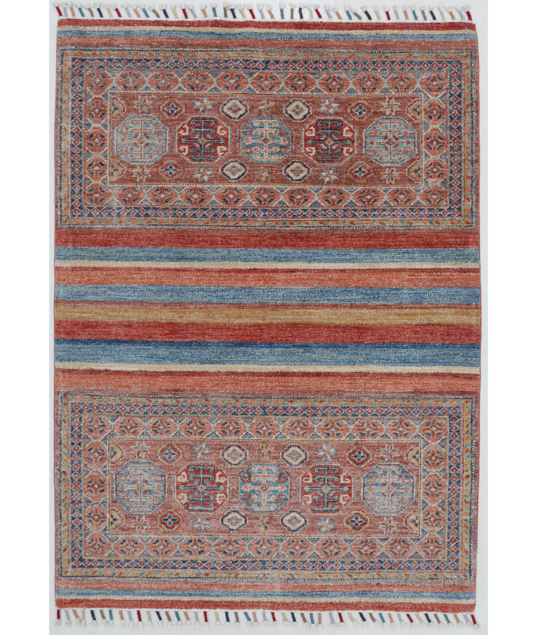 Hand Knotted Khurjeen Wool Rug  - 3&#39; 6&quot; X 4&#39; 9&quot; 3&#39; 6&quot; X 4&#39; 9&quot; (107 X 145) / Multi / Taupe