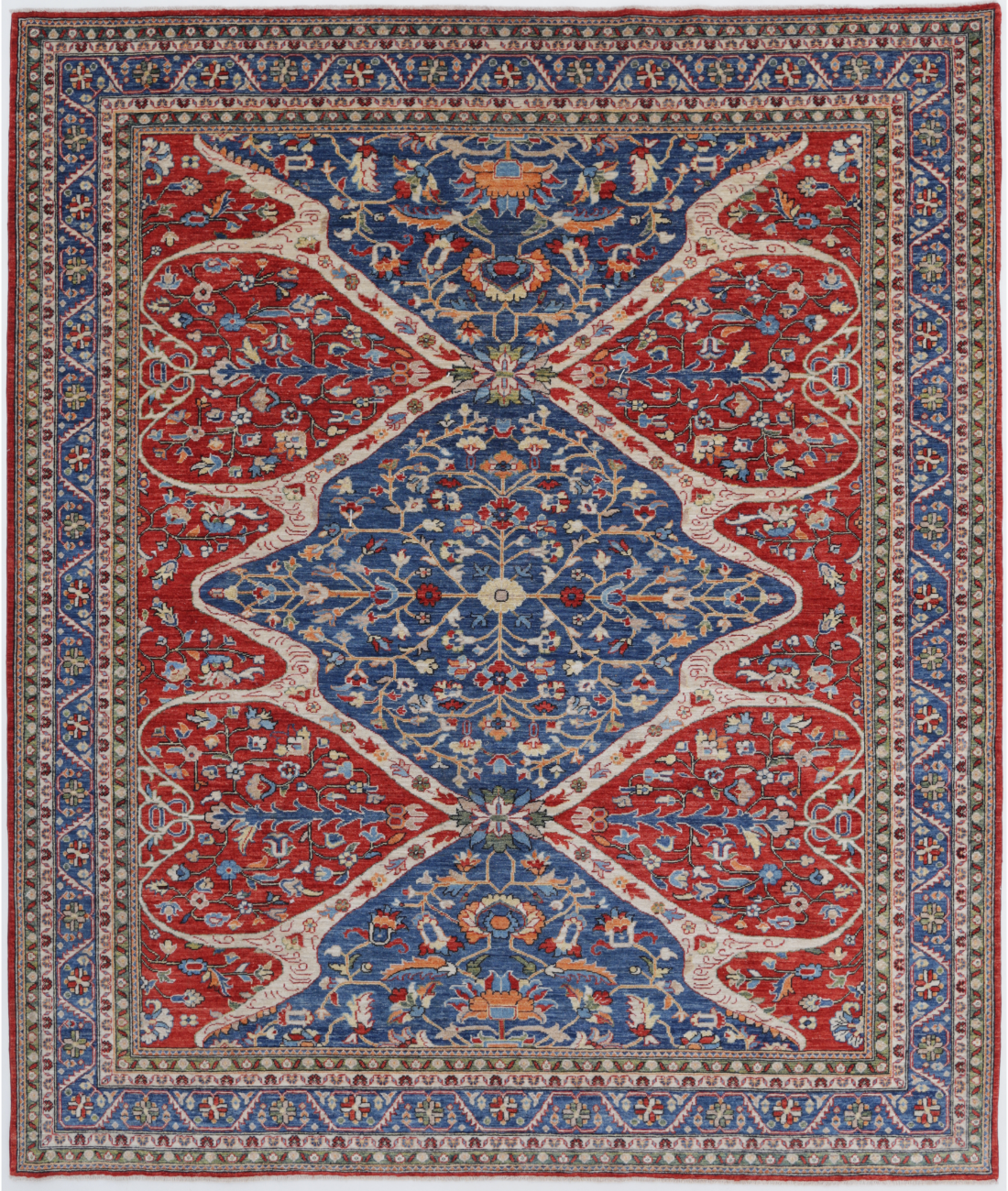 Hand Knotted Mahal Wool Rug  - 8&#39; 0&quot; X 9&#39; 9&quot; 8&#39; 0&quot; X 9&#39; 9&quot; (244 X 297) / Red / Blue