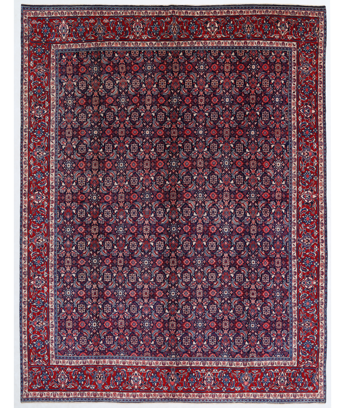 Hand Knotted Mahal Wool Rug  - 9&#39; 6&quot; X 12&#39; 1&quot; 9&#39; 6&quot; X 12&#39; 1&quot; (290 X 368) / Blue / Red