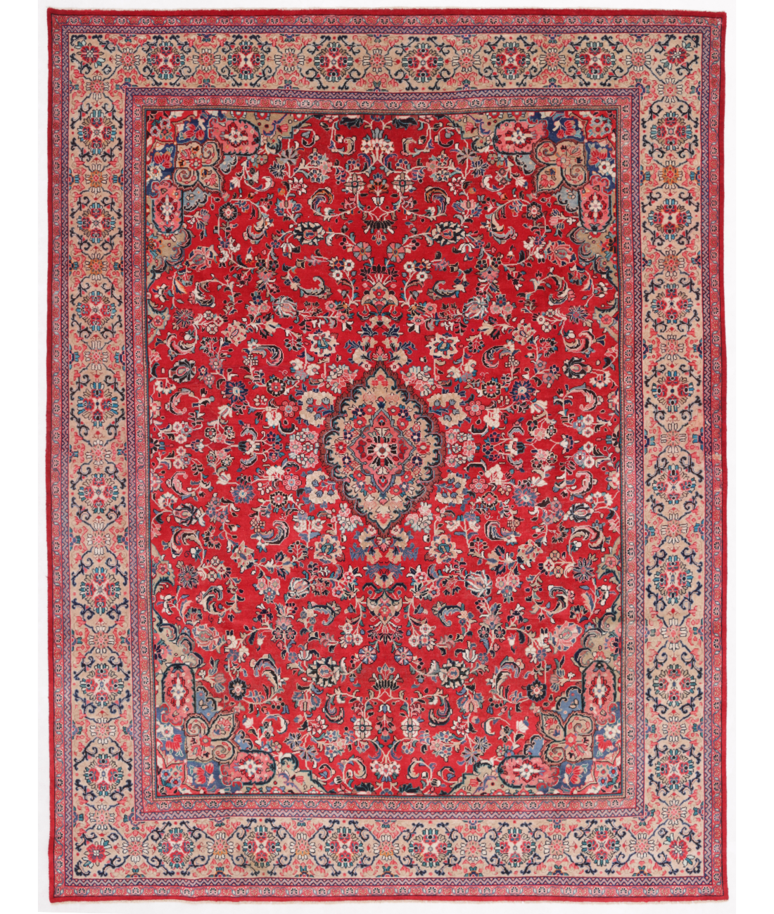 Hand Knotted Mahal Wool Rug  - 10' 2" X 13' 6" 10' 2" X 13' 6" (310 X 411) / Red / Taupe