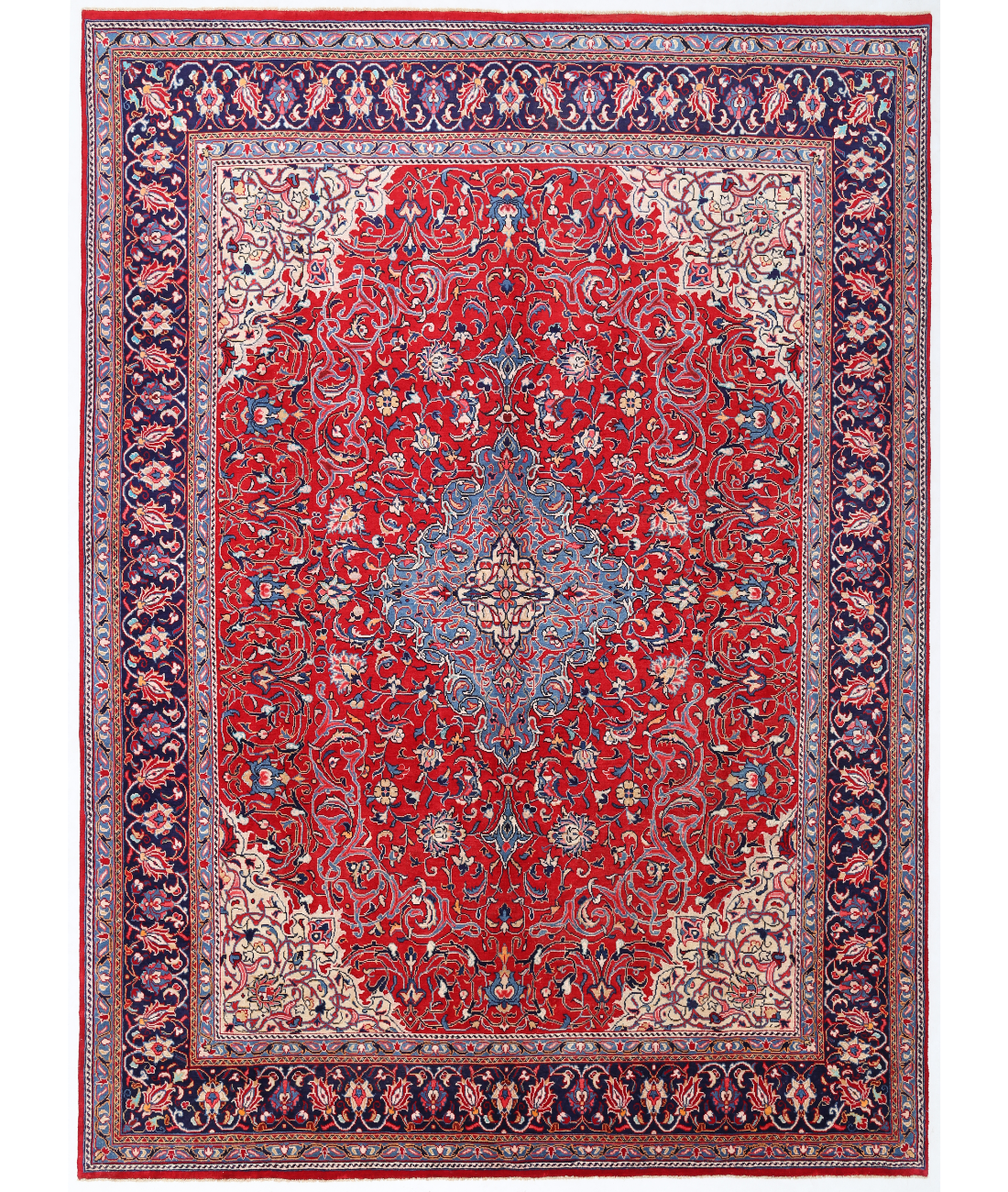 Hand Knotted Mahal Wool Rug  - 9&#39; 7&quot; X 13&#39; 2&quot; 9&#39; 7&quot; X 13&#39; 2&quot; (292 X 401) / Red / Blue