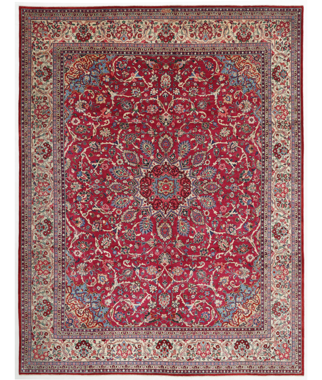 Hand Knotted Mahal Wool Rug  - 10&#39; 6&quot; X 13&#39; 7&quot; 10&#39; 6&quot; X 13&#39; 7&quot; (320 X 414) / Red / Ivory