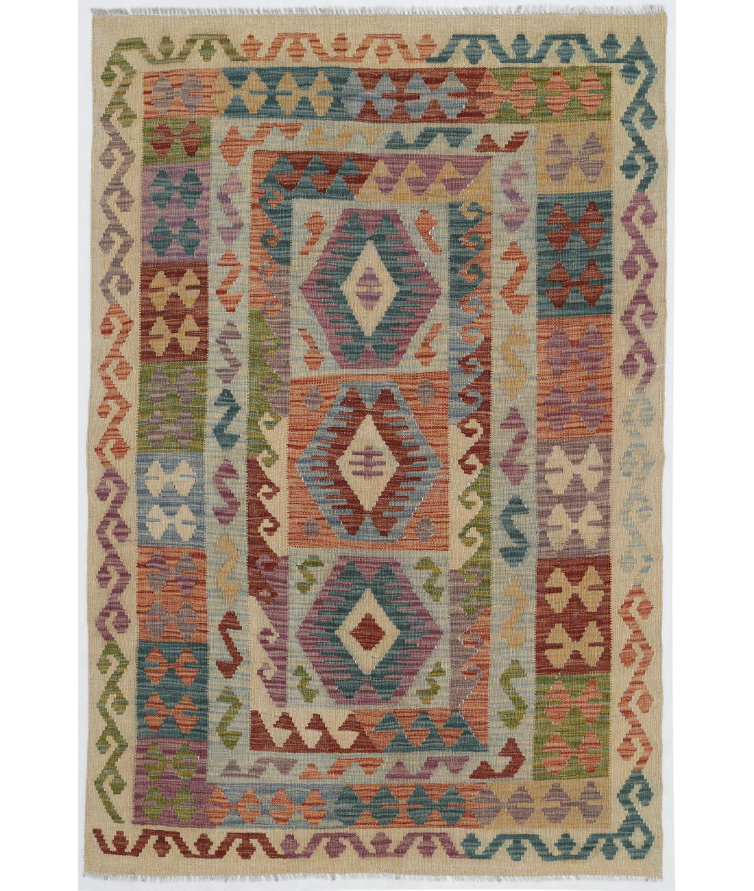 Hand Knotted Maimana Kilim Wool Kilim  - 3' 11" X 6' 0" 3' 11" X 6' 0" (119 X 183) / Multi / Multi