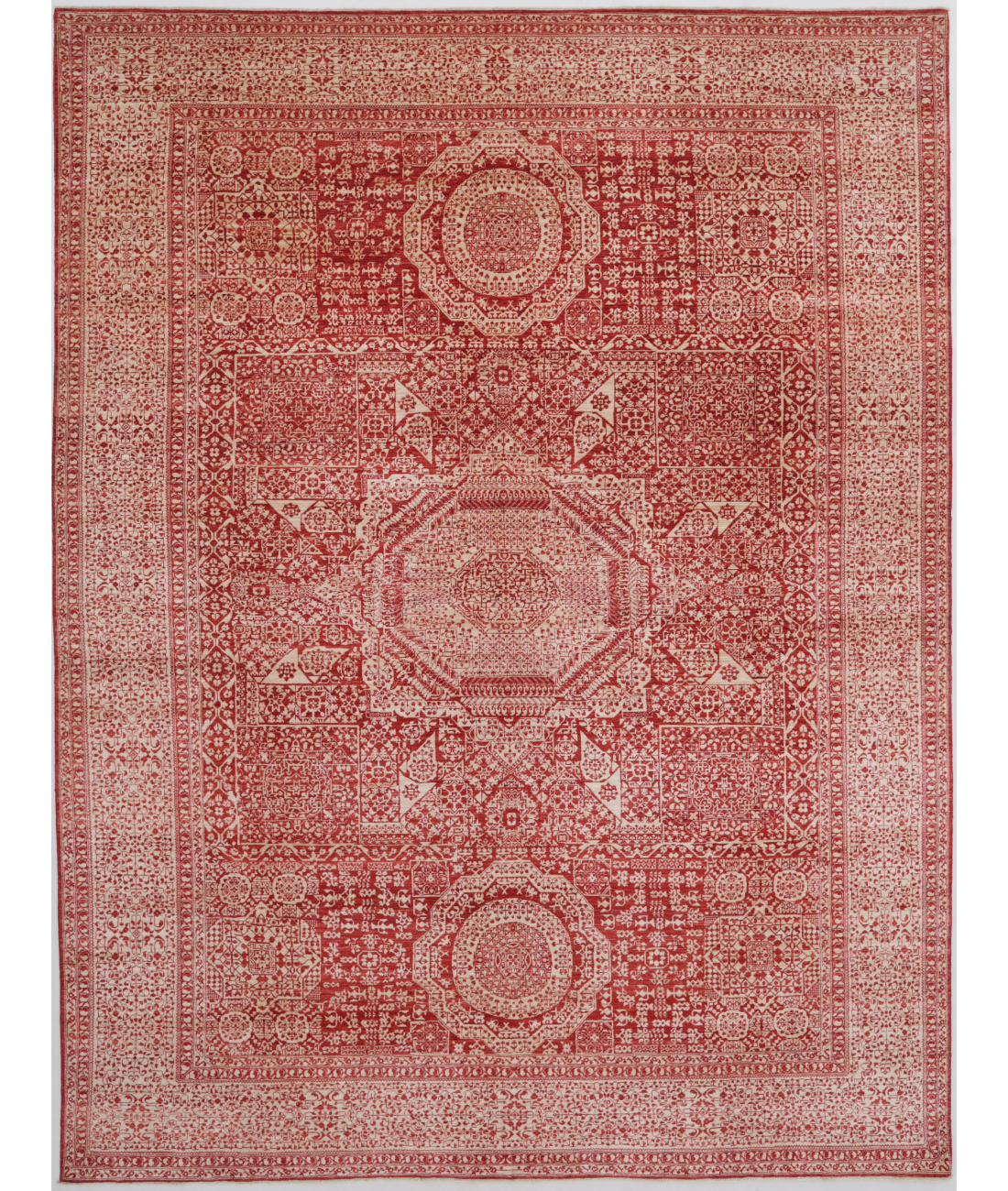 Hand Knotted Mamluk Wool Rug  - 9' 11" X 13' 9" 9' 11" X 13' 9" (302 X 419) / Red / Ivory