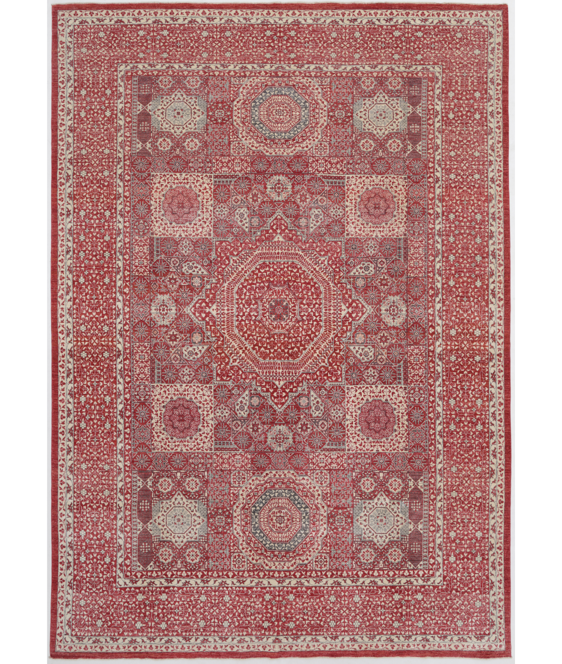 Hand Knotted Mamluk Wool Rug  - 10&#39; 1&quot; X 14&#39; 5&quot; 10&#39; 1&quot; X 14&#39; 5&quot; (307 X 439) / Red / Ivory