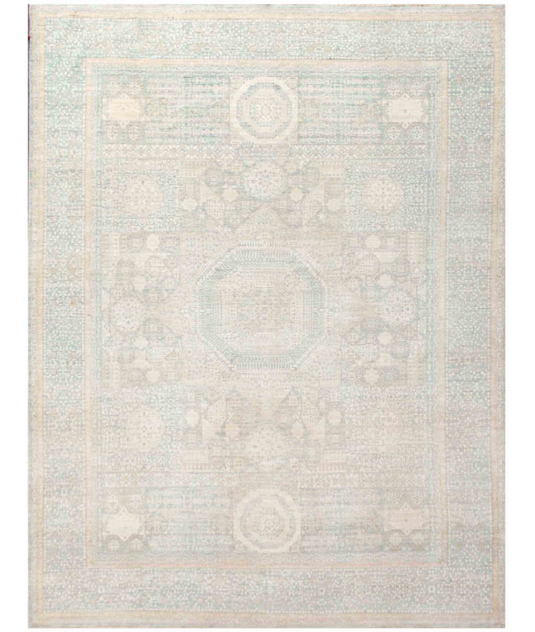 Hand Knotted Mamluk Wool Rug  - 8&#39; 1&quot; X 10&#39; 3&quot; 8&#39; 1&quot; X 10&#39; 3&quot; (246 X 312) / Blue / Ivory