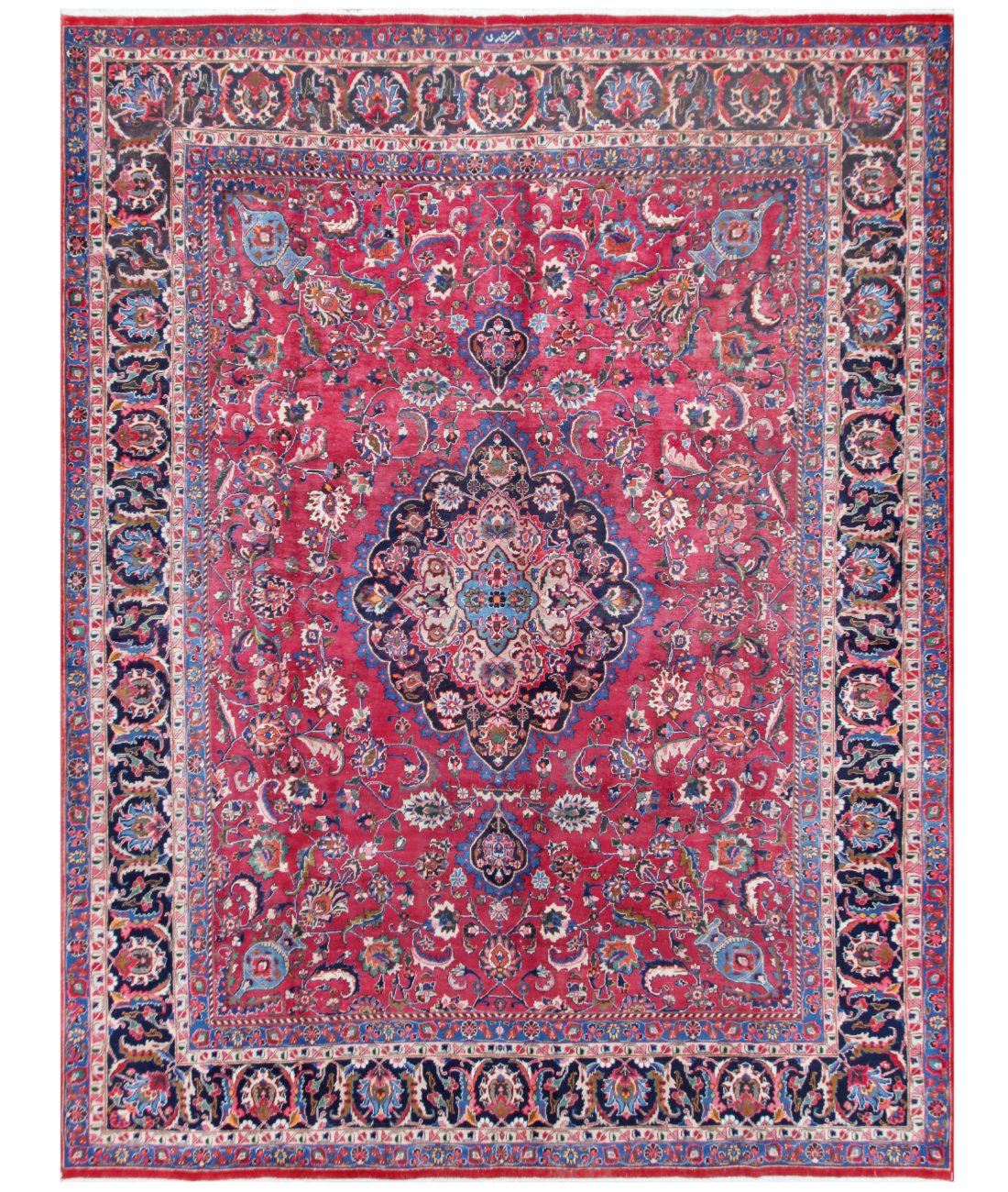 Hand Knotted Mashad Wool Rug  - 9&#39; 7&quot; X 12&#39; 3&quot; 9&#39; 7&quot; X 12&#39; 3&quot; (292 X 373) / Red / Blue