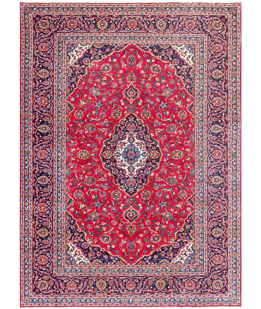 Hand Knotted Mashad Wool Rug  - 9&#39; 8&quot; X 13&#39; 10&quot; 9&#39; 8&quot; X 13&#39; 10&quot; (295 X 422) / Blue / Gold