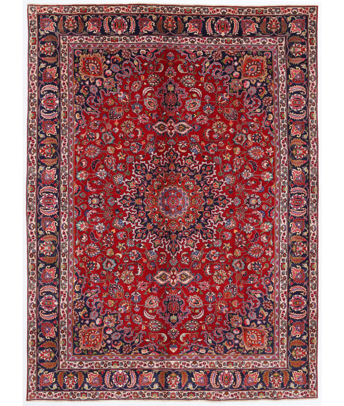 Hand Knotted Mashad Wool Rug  - 7&#39; 10&quot; X 10&#39; 10&quot; 7&#39; 10&quot; X 10&#39; 10&quot; (239 X 330) / Red / Blue