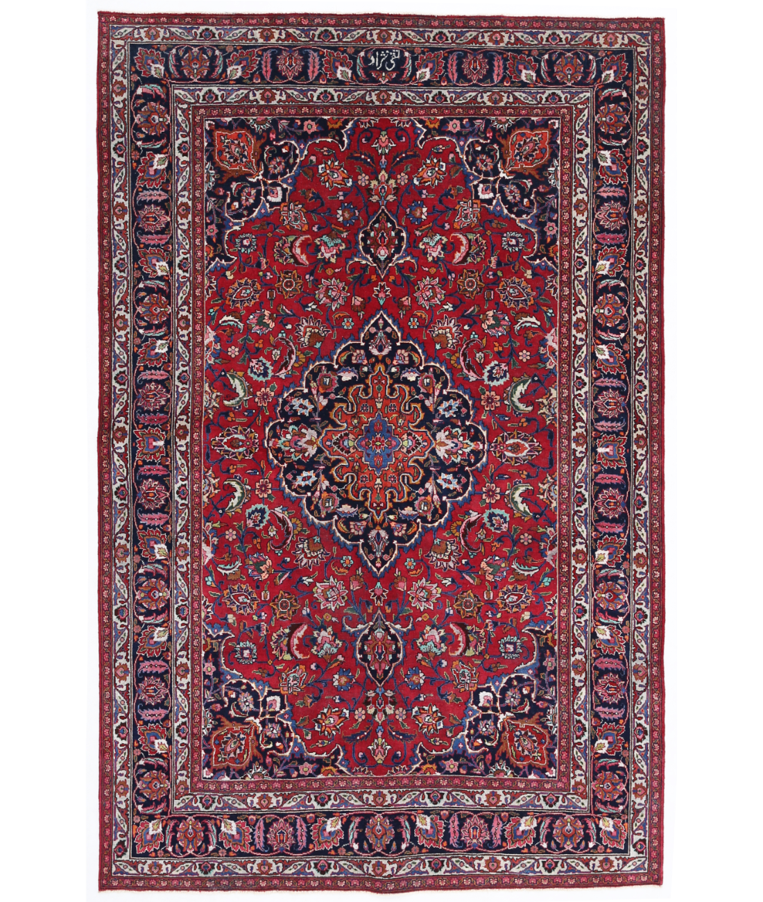 Hand Knotted Mashad Wool Rug  - 6&#39; 8&quot; X 10&#39; 6&quot; 6&#39; 8&quot; X 10&#39; 6&quot; (203 X 320) / Red / Blue