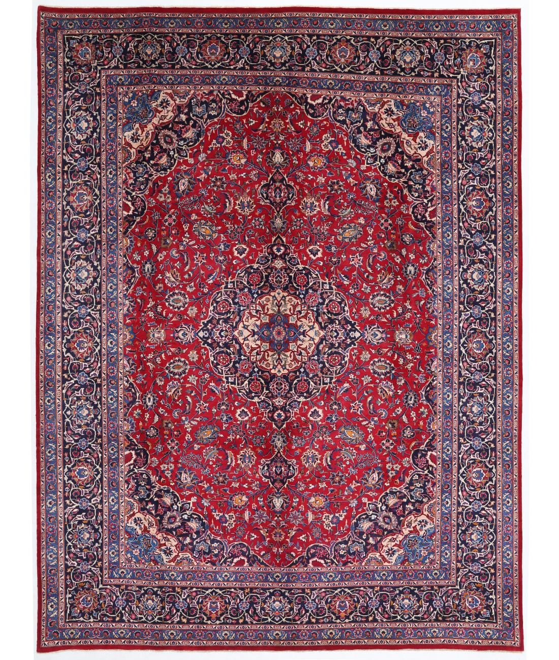 Hand Knotted Mashad Wool Rug  - 9&#39; 8&quot; X 12&#39; 8&quot; 9&#39; 8&quot; X 12&#39; 8&quot; (295 X 386) / Red / Blue