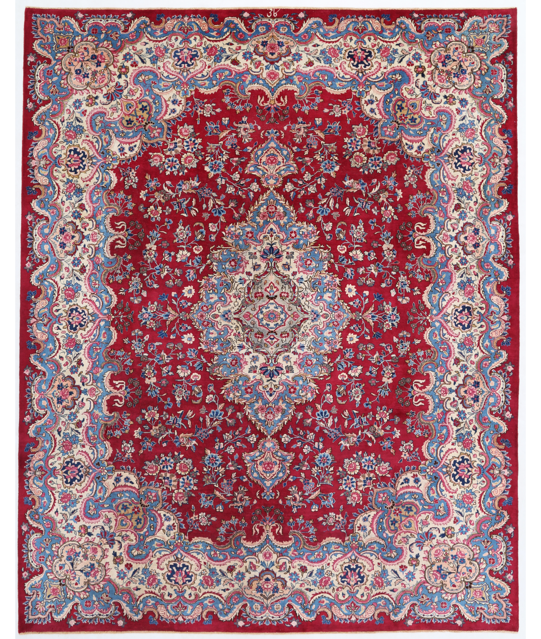 Hand Knotted Mashad Wool Rug  - 9&#39; 9&quot; X 12&#39; 4&quot; 9&#39; 9&quot; X 12&#39; 4&quot; (297 X 376) / Red / Blue