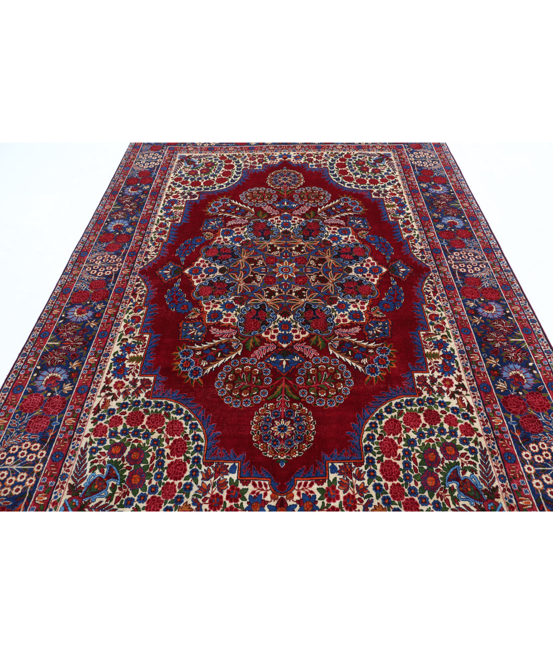 Hand Knotted Persian Kerman Wool Rug - 6'11'' x 9'9'' 6'11'' x 9'9'' (208 X 293) / Red / Blue