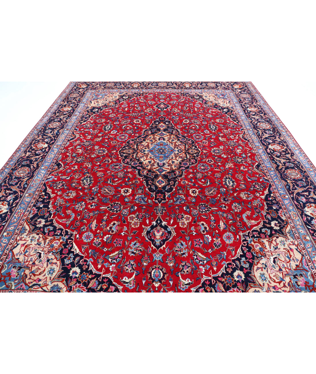 Hand Knotted Persian Mashad Wool Rug - 9'8'' x 12'6'' 9'8'' x 12'6'' (290 X 375) / Red / Black