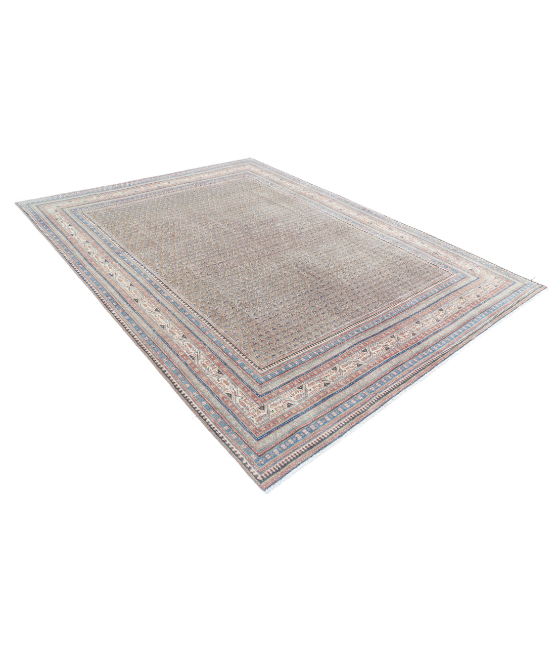 Hand Knotted Vintage Persian Mir Saraband Wool Rug - 7'8'' x 10'4'' 7'8'' x 10'4'' (230 X 310) / Taupe / Blue