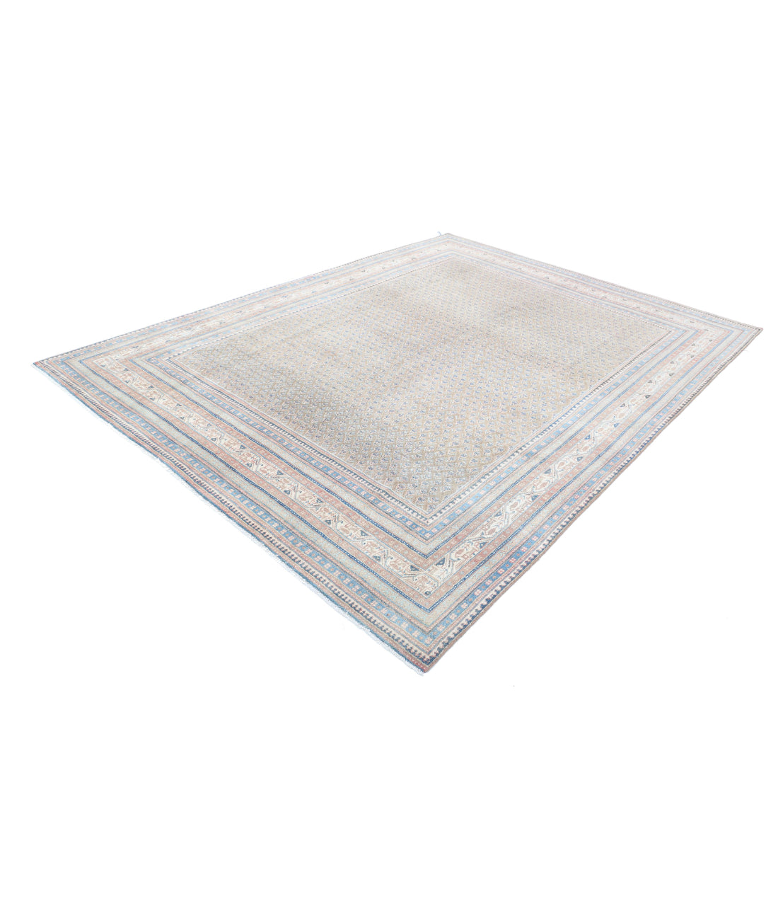 Hand Knotted Vintage Persian Mir Saraband Wool Rug - 7'8'' x 10'4'' 7'8'' x 10'4'' (230 X 310) / Taupe / Blue