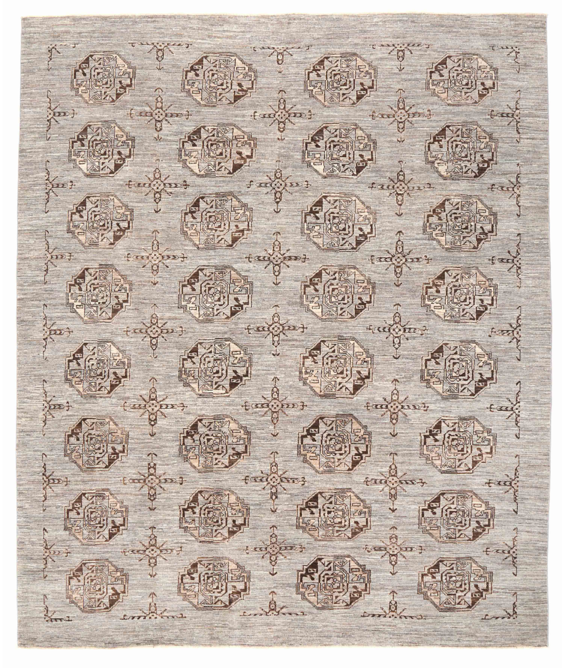 Hand Knotted Modcar Wool Rug  - 7' 1" X 9' 4" 7' 1" X 9' 4" (216 X 284) / Grey / Ivory