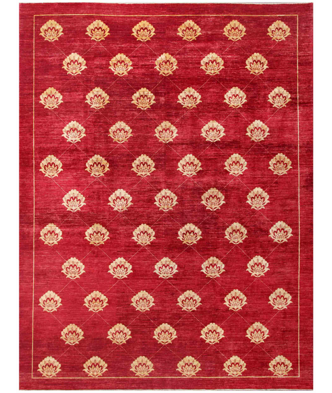 Hand Knotted Modcar Wool Rug  - 10&#39; 3&quot; X 13&#39; 5&quot; 10&#39; 3&quot; X 13&#39; 5&quot; (312 X 409) / Red / Beige