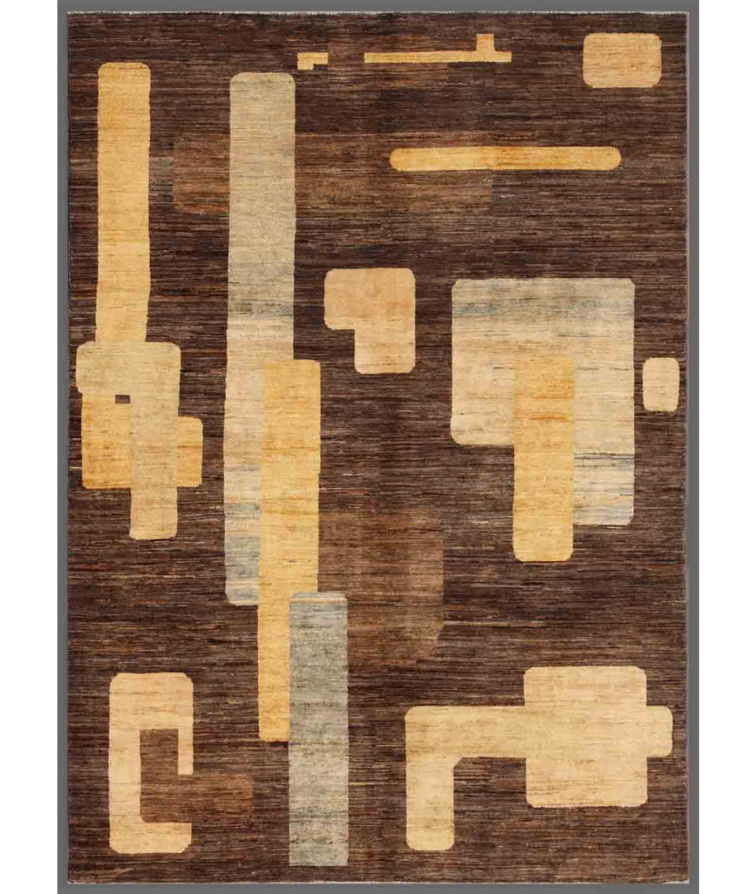 Hand Knotted Modcar Wool Rug  - 5' 11" X 8' 1" 5' 11" X 8' 1" (180 X 246) / Brown / Gold