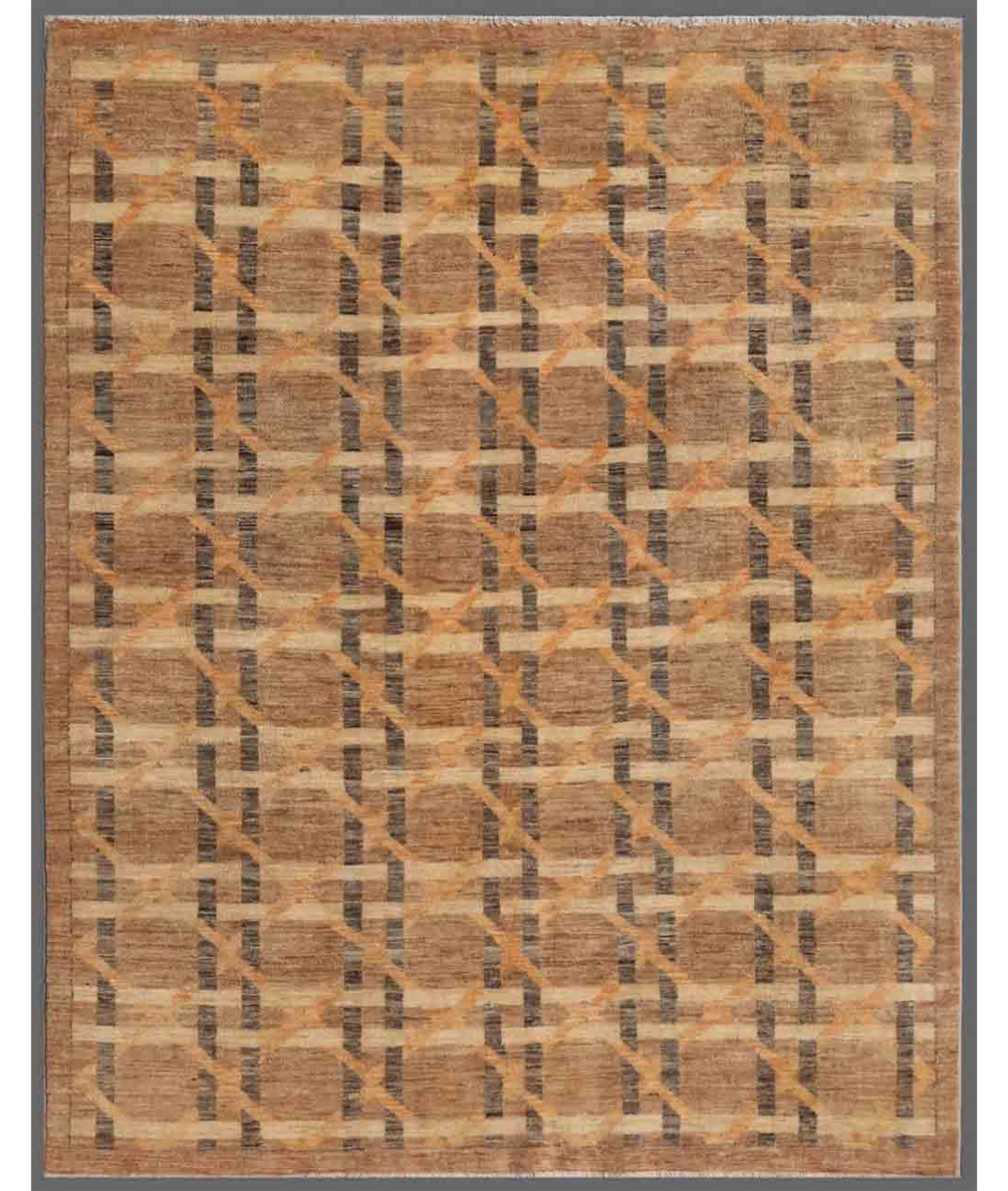 Hand Knotted Modcar Wool Rug  - 5' 1" X 6' 3" 5' 1" X 6' 3" (155 X 191) / Taupe / Ivory