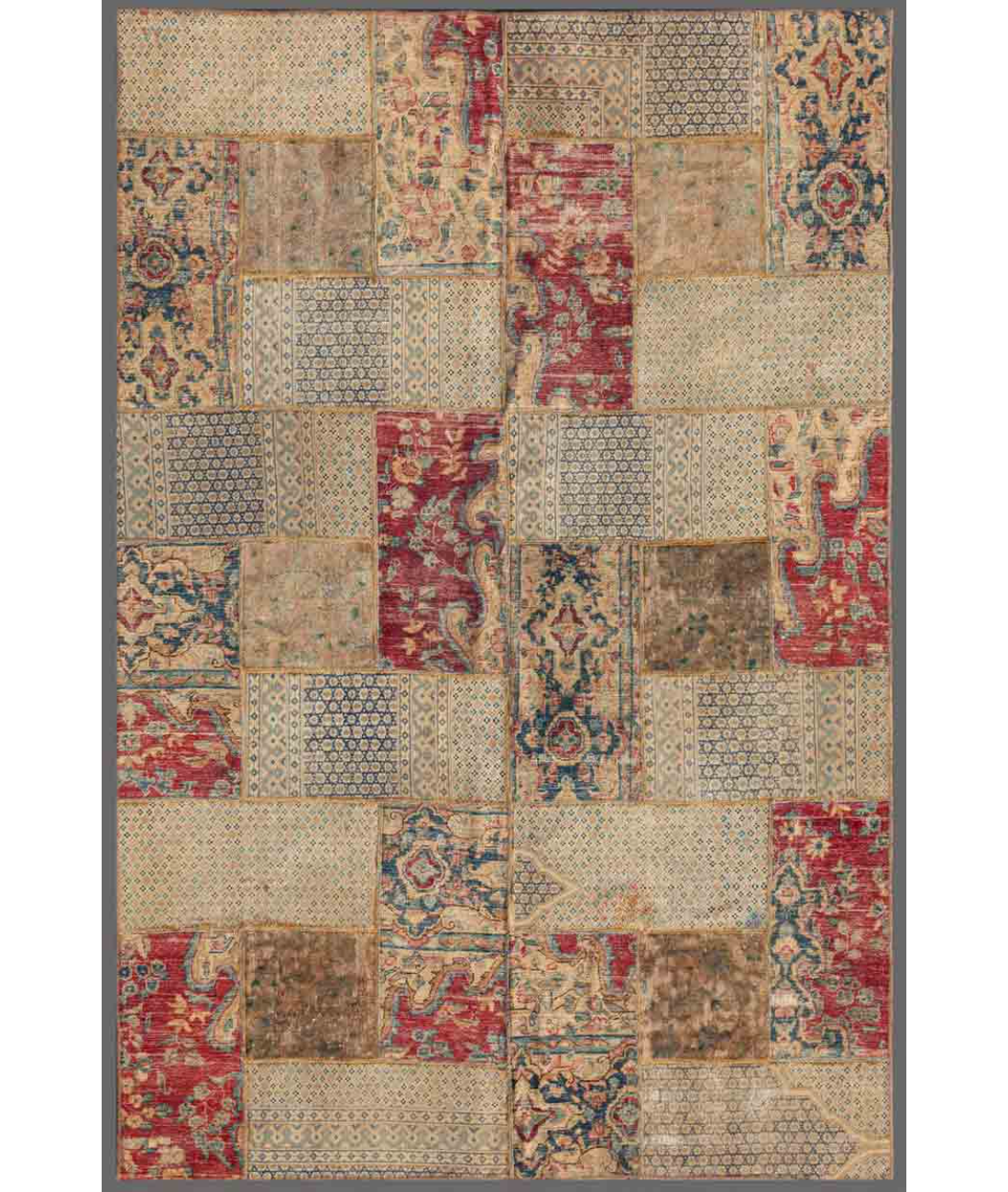 Hand Knotted Mosaic Wool Rug  - 5&#39; 1&quot; X 8&#39; 1&quot; 5&#39; 1&quot; X 8&#39; 1&quot; (155 X 246) / Beige / Blue