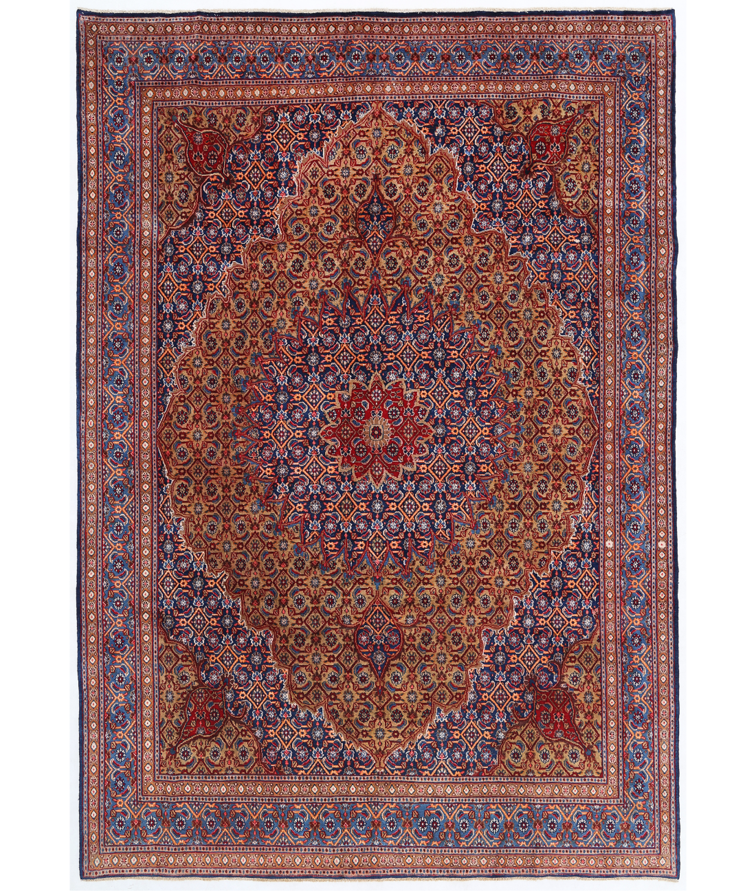 Hand Knotted Moud Wool Rug  - 7&#39; 2&quot; X 10&#39; 5&quot; 7&#39; 2&quot; X 10&#39; 5&quot; (218 X 318) / Blue / Red