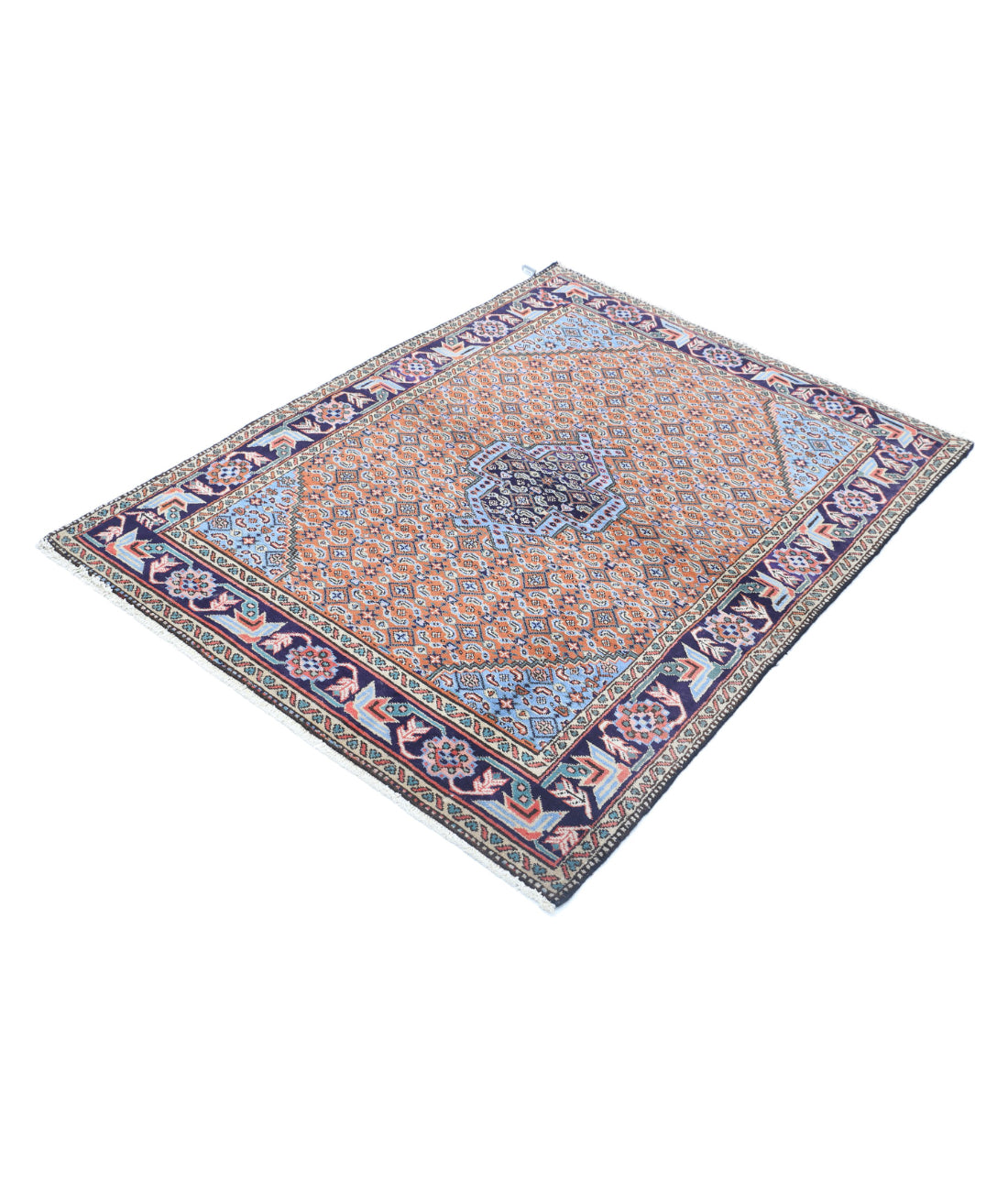 Hand Knotted Persian Moud Wool Rug - 3'7'' x 4'10'' 3'7'' x 4'10'' (108 X 145) / Brown / Blue