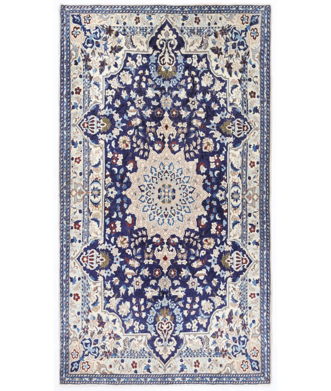 Hand Knotted Nain Wool Rug  - 3&#39; 10&quot; X 7&#39; 0&quot; 3&#39; 10&quot; X 7&#39; 0&quot; (117 X 213) / Blue / Ivory