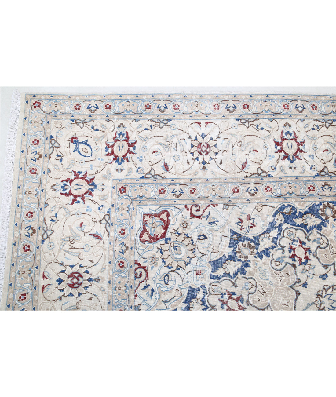 Hand Knotted Vintage Persian Nain Wool Rug - 8'8'' x 11'10'' 8'8'' x 11'10'' (260 X 355) / Ivory / Blue